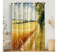 MULERN Set di 2 Tende Oscuranti, Stampate Campi Di Grano Strade Sterrate D'oro Tende, Isolanti Termici Anti Freddo con Occhielli, 140L x 240A cm Casa Arredamento Campagna Elemento Due Pannelli
