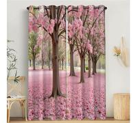 MULERN Set di 2 Tende Oscuranti, Stampate Fiori Rosa Sentiero Rosa Tende, Isolanti Termici Anti Freddo con Occhielli, 117L x 183A cm Casa Arredamento Paesaggio Elemento Due Pannelli