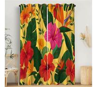 MULERN Set di 2 Tende Oscuranti, Stampate Ibisco Uccello Del Paradiso Colorato Tende, Isolanti Termici Anti Freddo con Occhielli, 140L x 175A cm Casa Arredamento Tropicale Fiori Elemento Due Pannelli