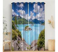 MULERN Set di 2 Tende Oscuranti, Stampate Laghi Isole Blu turchese Tende, Isolanti Termici Anti Freddo con Occhielli, 140L x 260A cm Casa Arredamento Paesaggi Vegetazione Elemento Due Pannelli