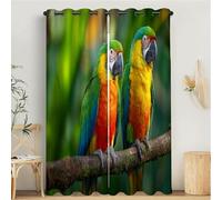 MULERN Set di 2 Tende Oscuranti, Stampate Ramo Di Pappagallo Verde Tende, Isolanti Termici Anti Freddo con Occhielli, 140L x 200A cm Casa Arredamento Animale Realistico Elemento Due Pannelli