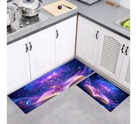 MULERN Set di Tappeti da Cucina 2 pezzi Albero Luminoso A Spirale, Tappeti da Cucina Lavabili Antiscivolo, Tappetini Viola Blu Fantasia per Sala da Pranzo, Lavandino, Lavanderia, 40x60cm+40x120cm