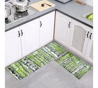 MULERN Set di Tappeti da Cucina 2 pezzi Bosco Di Betulle, Tappeti da Cucina Lavabili Antiscivolo, Tappetini Verde Primavera Paesaggio per Sala da Pranzo, Lavandino, Lavanderia, 40x60cm+40x120cm