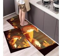 MULERN Set di Tappeti da Cucina Arancia 2 Pezzi Con Passatoia - Tappeti E Tappetini Da Cucina Lavabili Antiscivolo Per Ombra Chiara Volpe Rossa Animali Della Foresta,40x60cm+40x120cm