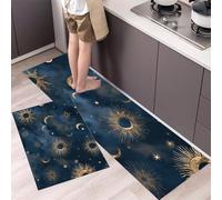 MULERN Set di Tappeti da Cucina Blu scuro 2 Pezzi Con Passatoia - Tappeti E Tappetini Da Cucina Lavabili Antiscivolo Per Corpi Celesti Sole Luna Mistero Fantasy,50x80cm+50x150cm