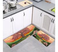 MULERN Set di Tappetini da Cucina Antiscivolo 2 Pezzi, Tappeti Alberi Antichi Colline Onirici Lavabili Resistente all'olio, per Corridoio Sala da Pranzo Ingresso, Rosa Verde, 43x75cm+43x150cm