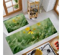 MULERN Set di Tappetini da Cucina Antiscivolo 2 Pezzi, Tappeti Echinacea Pianta Naturale Lavabili Resistente all'olio, per Corridoio Sala da Pranzo Ingresso, Verde, 40x60cm+40x120cm