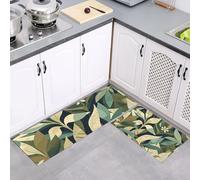 MULERN Set di Tappetini da Cucina Antiscivolo 2 Pezzi, Tappeti Fogliame Della Giungla Art Déco Lavabili Resistente all'olio, per Corridoio Sala da Pranzo Ingresso, Verde chiaro, 43x75cm+43x150cm