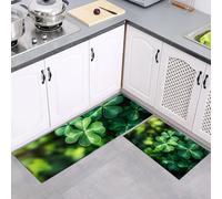 MULERN Set di Tappetini da Cucina Antiscivolo 2 Pezzi, Tappeti Fotografia Di Quadrifogli Piante Lavabili Resistente all'olio, per Corridoio Sala da Pranzo Ingresso, Verde brillante, 40x60cm+40x120cm