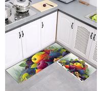 MULERN Set di Tappetini da Cucina Antiscivolo 2 Pezzi, Tappeti Frutta Fico Surrealismo Lavabili Resistente all'olio, per Corridoio Sala da Pranzo Ingresso, Viola Verde, 40x60cm+40x120cm