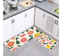 MULERN Set di Tappetini da Cucina Antiscivolo 2 Pezzi, Tappeti Frutta Foglie Dipinte A Mano Lavabili Resistente all'olio, per Corridoio Sala da Pranzo Ingresso, Arancione Verde, 43x75cm+43x150cm