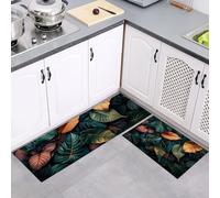 MULERN Set di Tappetini da Cucina Antiscivolo 2 Pezzi, Tappeti Piante Tropicali Naturali Lavabili Resistente all'olio, per Corridoio Sala da Pranzo Ingresso, Verde smeraldo, 40x60cm+40x120cm