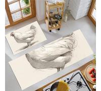 MULERN Set di Tappetini da Cucina Antiscivolo 2 Pezzi, Tappeti Schizzo Di Pollo Arte Cinematografica Lavabili Resistente all'olio, per Corridoio Sala da Pranzo Ingresso, Bianco, 43x75cm+43x150cm