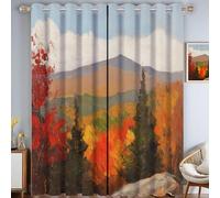 MULERN Set Di Tende Oscuranti Con Stampa Per Soggiorno, Paesaggio Dipinto A Olio Tende 140L X 260A Cm, Con Stampa A Autunno Cime Delle Montagne Con Occhielli, Poliestere Tende Set Di 2 Pannelli