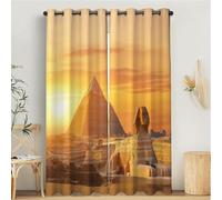 MULERN Set di Tende Oscuranti con Stampa per Soggiorno, Tramonto In Egitto Tendes 140L x 200A cm per Camera da Letto, con Stampa Piramidi Sfinge, Arancia Tende Set di 2 Pannelli con Occhielli
