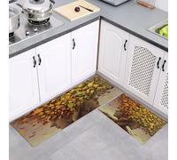MULERN Tappetini da Cucina 2 pezzi, Tappeto Cucina Lavabile Antiscivolo Fantasia Volto Umano Albero, Impermeabile Tappeti Arancione Verde Pittura A Olio, Adatto per Corridoi Cucine, 40x60cm+40x120cm