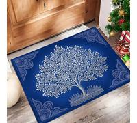 MULERN Tappeto Porta 80x120cm, Tradizionale Indiano Tappetino per Porta Ingresso, Decorazione Confine Albero Lavabile Tappetino, Robusto Antiscivolo Blu Zerbino, Corridoio, Cucina, Camera Zerbino