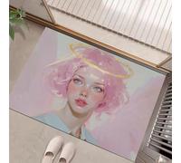 MULERN Tappeto Salotto Ritratto Di Ragazza Figura Con Alone D'Angelo Tappeti Antiscivolo Lavabile, 50x80cm Zerbino Tappeto Piccolo Pelo Corto per Camera Da Letto, Ingresso Cucina Interno, Rosa