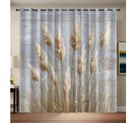 MULERN Tende Camera Da Letto Bambini Campagna Piante 2 Pezzi, 3D Canne Foglie D'Erba Motivo Tende Oscurante Finestra Termica Isolante Con Occhielli, 117L x 183A cm Oscuranti Soggiorno, Beige Marrone