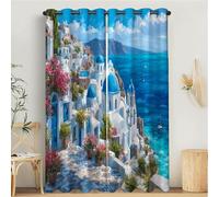 MULERN Tende Oscuranti Con Stampa 3D, Città Architettura Mediterraneo Isole, 140L x 175A cm Tende Insonorizzate Set da 2 Pezzi Con Occhielli, Per Camera da Letto, Cameretta dei Bambini, Blu