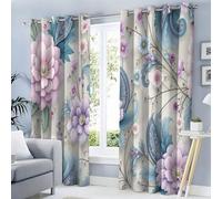 MULERN Tende Oscuranti con Stampa 3D, Sogni Fiori Whirlpool Fiori 140L x 175A cm Tende Forate Oscuranti Insonorizzate Set da 2 Pezzi, Per Camera da Letto, Cameretta Dei Bambini, Avorio