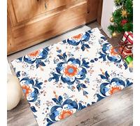 MULERN Zerbino Arte Tradizionale per Interni, Blu Bianco, Tappeto Lavabile 50x80cm con Retro Antiscivolo, Stampa Motivi Di Viti, Sottile in Finta Lana Super Morbida, per Ingresso, Camera