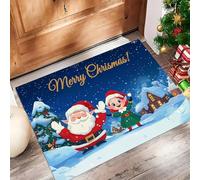 MULERN Zerbino Babbo Natale Elfi per Interni, 50x80cm, Antiscivolo Tappeto da Ingresso, Stile Cartoni Animati, Lavabile in Lavatrice, Tappetino a Pelo Basso, Non Perde Pelo, per Ingresso