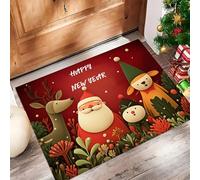 MULERN Zerbino Babbo Natale Renne Elfi per Interni, 90x150cm, Antiscivolo Tappeto da Ingresso, Stile Natale, Lavabile in Lavatrice, Tappetino a Pelo Basso, Non Perde Pelo, per Ingresso