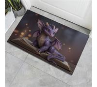 MULERN Zerbino con Libri Drago Viola, Tappeto Ingresso per Interni, Zerbini Decorazione con Fiaba Fantastica, Tappetino antiscivolo Lavabile per Casa, Facile da Pulire, 80x120cm