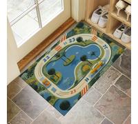 MULERN Zerbino Fumetti 60x90cm, Zerbino Ingresso Traffico Strade Antiscivolo Lavabili, Assorbenti a Basso Profilo Tappeto per Tappeto Ingresso Interno, Blu-verde