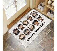 MULERN Zerbino Fumetti per Interni, Marrone scuro, Tappeto Lavabile 50x80cm con Retro Antiscivolo, Stampa Popoli Indigeni Persone, Sottile in Finta Lana Super Morbida, per Ingresso, Camera