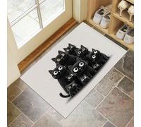 MULERN Zerbino Un Gruppo Di Gatti Neri per Interni, 80x120cm, Antiscivolo Tappeto da Ingresso, Carini Cartoni Animati, Lavabile in Lavatrice, Tappetino Pelo Basso, Non Perde Pelo, per Ingresso