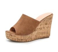 Mules con Piattaforma Tacco a Cuneo 11cm Donna Punta Aperta Slip On Sandali Tacchi Estivi di Moda per Serata Romantica e Viaggio Vacanziero Tomaia con Finitura Morbida,Marrone,42 EU