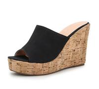 Mules con Piattaforma Tacco a Cuneo 11cm Donna Punta Aperta Slip On Sandali Tacchi Estivi di Moda per Serata Romantica e Viaggio Vacanziero Tomaia con Finitura Morbida,Nero,40 EU