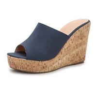 Mules con Piattaforma Tacco a Cuneo 11cm Donna Punta Aperta Slip On Sandali Tacchi Estivi di Moda per Serata Romantica e Viaggio Vacanziero Tomaia con Finitura Morbida,Blu,40 EU