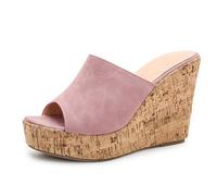 Mules con Piattaforma Tacco a Cuneo 11cm Donna Punta Aperta Slip On Sandali Tacchi Estivi di Moda per Serata Romantica e Viaggio Vacanziero Tomaia con Finitura Morbida,Rosa,43 EU