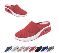 Mules for Women 2025 Summer Slip On Closed Toe Shoes Wide Width Clogs Mesh Slippers Air Cushion Walking Shoes Backless (Red, 37)