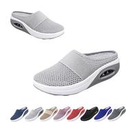 Mules for Women 2025 Summer Slip On Closed Toe Shoes Wide Width Clogs Mesh Slippers Air Cushion Walking Shoes Backless (Grey, 36)