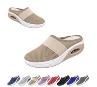 Mules for Women 2025 Summer Slip On Closed Toe Shoes Wide Width Clogs Mesh Slippers Air Cushion Walking Shoes Backless (Khaki, 37)