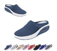 Mules for Women 2025 Summer Slip On Closed Toe Shoes Wide Width Clogs Mesh Slippers Air Cushion Walking Shoes Backless (Dark Blue, 38)