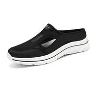 Mules Homme Pelle et Mesh Patchwork Mules et Zoccoli Homme Ete Legere Traspirante Slip on Estate Basket Aperto Comfort Zoccolo Scarpe Ortopediche Pantofole Mule Basket senza Lacci, 01 Nero, 44 EU