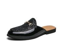 Mules per gli uomini a mandorla Toe Flats Slip-on Comfort Backless Mocassini Fibbia Mule Scarpe da uomo Moda Pantofole, Nero , 41 1/3 EU