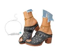 Mules Retrò Con Ricami Sandali Da Donna Con Punta Aperta A Bocca Di Pesce Ciabatte Con Plateau E Tacco Largo Pantofole Cave In Pelle PU Con Supporto for L'arco Plantare Scarpe Estive(Black,36 EU)