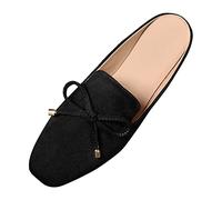Mules - Sandali da donna anteriori chiusi piatti, sandali e scivoli per donna con cursori posteriori aperti, leggeri con fiocco boho, suola solida, scarpe da passeggio, semplici slip-on, Nero , 42 EU