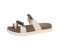 Mules - Sandali da donna estivi, comodi, con punta aperta, a doppia flangia larga, con fiocchi decorativi, ciabatte e suola spessa e piatta per alluce valgo per spiaggia quotidiana, 01 beige, 38 EU