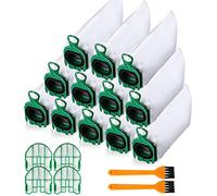 MULEVIP 12 Pezzi Sacchetti di Polvere per Aspirapolvere Vorwerk Folletto VB100 FP100,Sacchetto di Polvere per Aspirapolvere Vorwerk Folletto Stazione di Aspirazione,con 4 Pennello,2 Spazzola