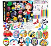 MULEVIP 50PCS Kit Pittura di Pietra per Bambini con 24 Colori, Kit di Pittura su Roccia, Bricolage Giocattoli di Pittura, Regalo di Compleanno, Kit Pittura Bambini con Glitter e Colla Fluorescente
