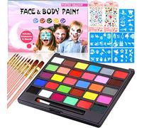 MULEVIP Body Painting,Pittura Corpo, 30 Colori Truccabimbi Kit con 50 Stampini e 10 Pennelli, 400 Gemma, Halloween Make Up,Body Painting Colori,Coloranti Naturale e Sicuro, Feste, Trucco Make-up
