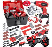 MULEVIP Cassetta Attrezzi 73 Pezzi, Giocattolo per Bambini 3 4 5 6 7 Anni, Giochi Costruzioni con Martello, Cacciavite, Trapano Elettrico