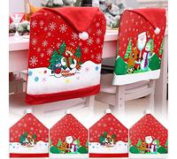 MULEVIP Coprisedia Natalizi 4 Pezzi Coprisedie Cappello di Babbo Natale,Coprisedie Natalizie Cappello di Babbo Natale Copri Sedia,Coprisedili Natalizi Decorazione Natalizia Festa(23,6 * 19,6 pollici)